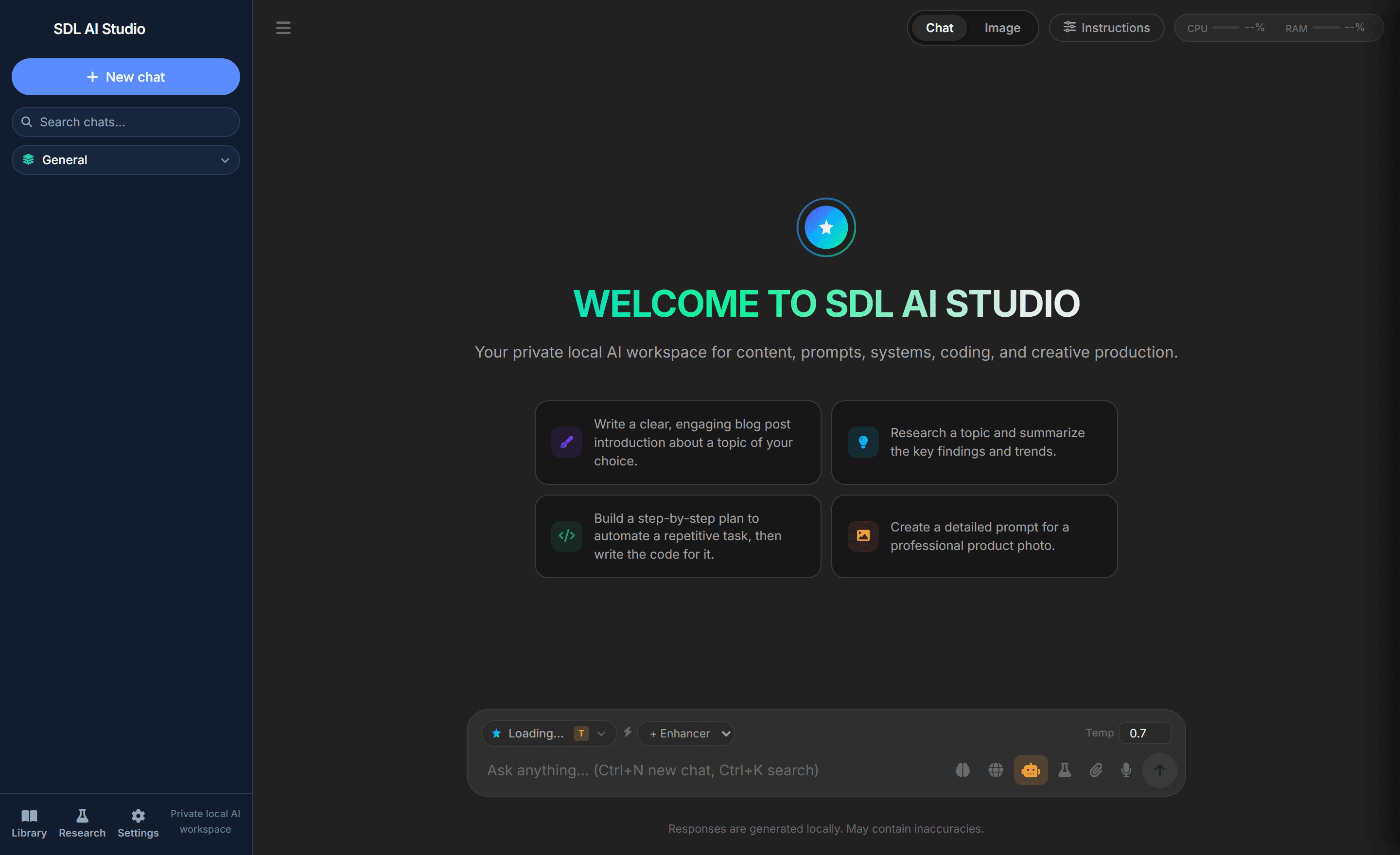 SDL AI Studio, the private local AI chat workspace running on your own machine